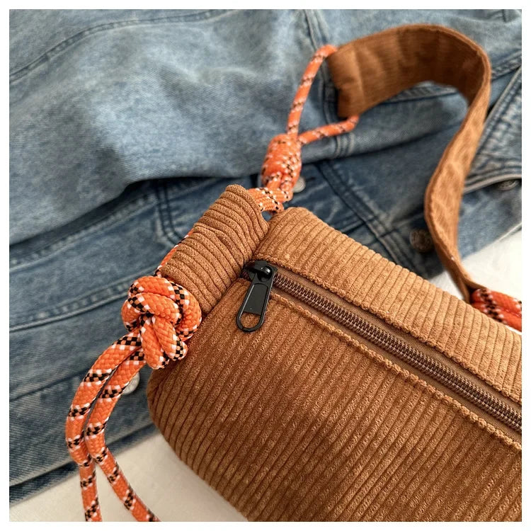 Corduroy handbag with slim strap