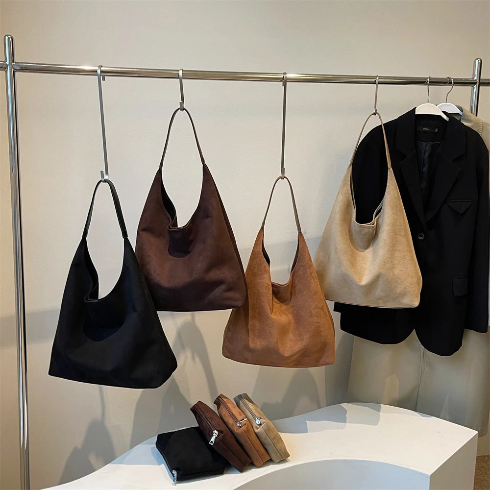 Chic suede slouch shoulder bag