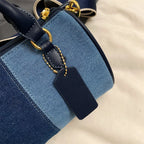 Retro large strap denim shoulder handbag