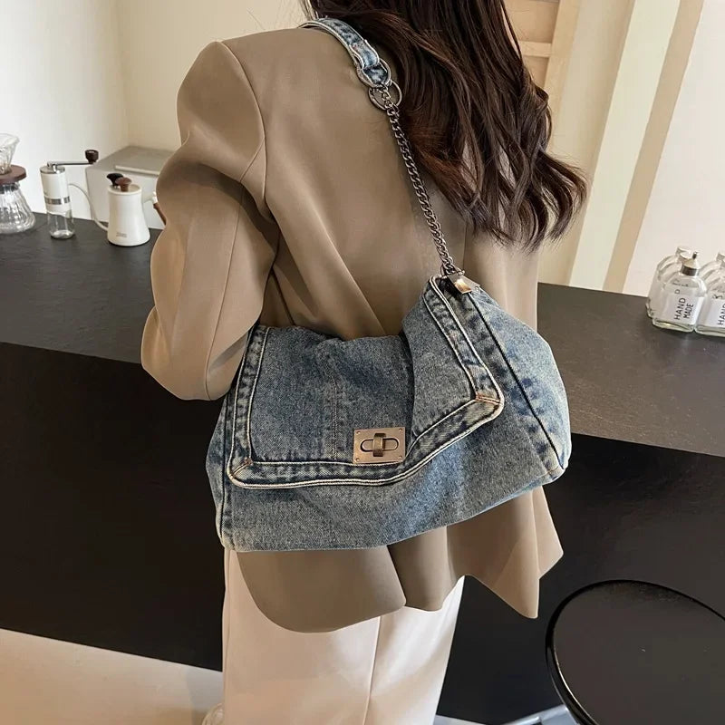 Large capacity denim handbag