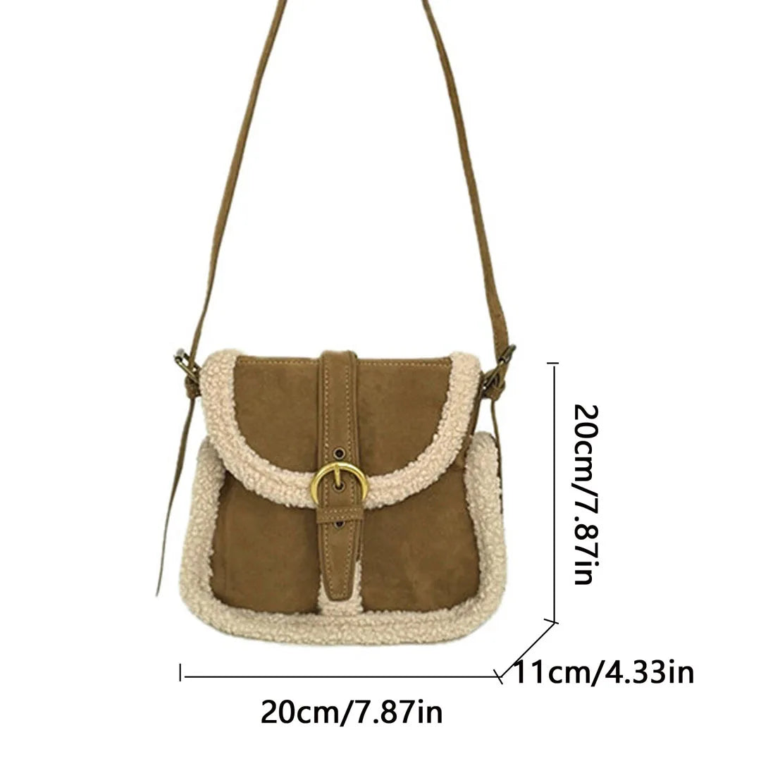 Flop-over suede handbag with fake fur