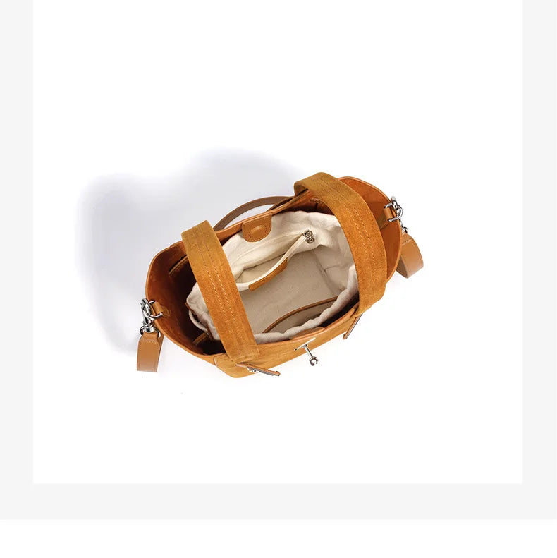 Designer-inspired suede handbag