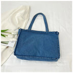 Denim tote bag with wide straps