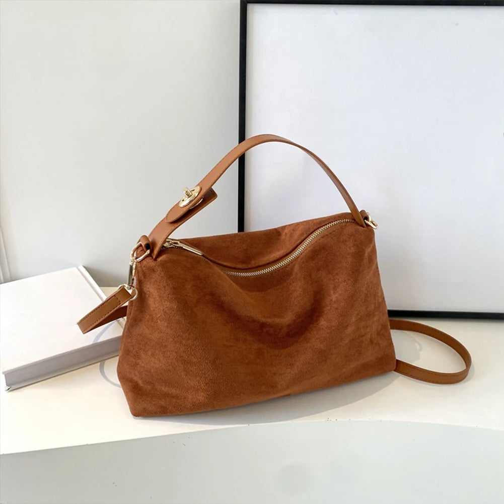 Suede shoulder handbag