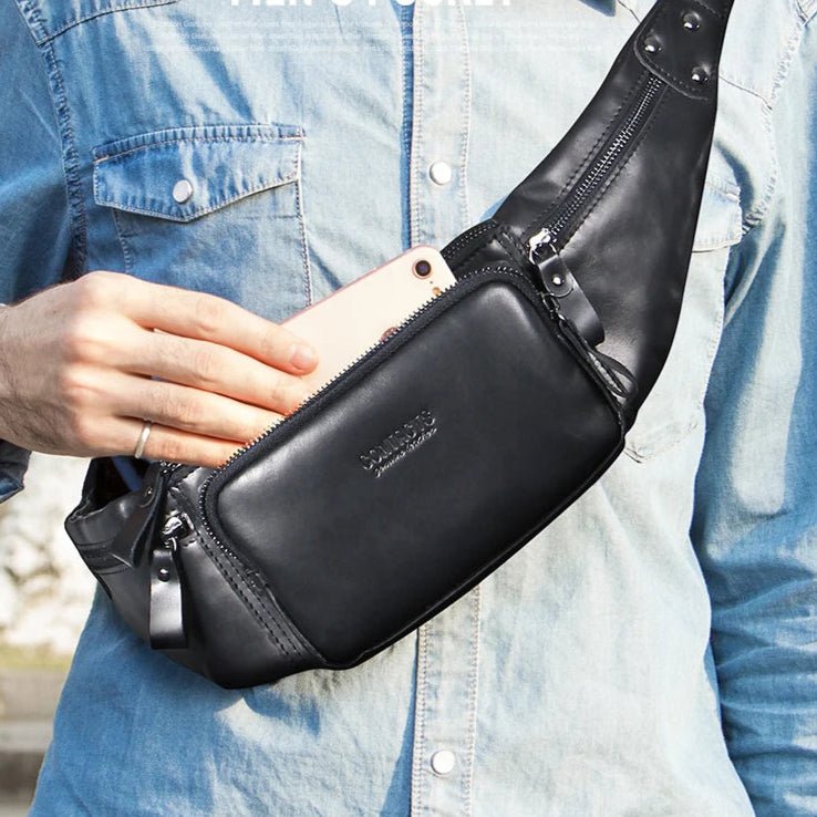 Leather belt bag for men