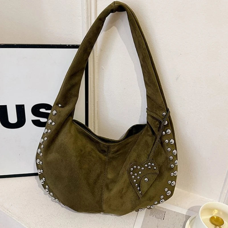 Chic suede shoulder bag with decorative strass