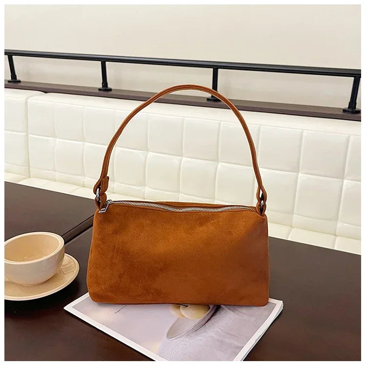 Structured suede shoulder bag