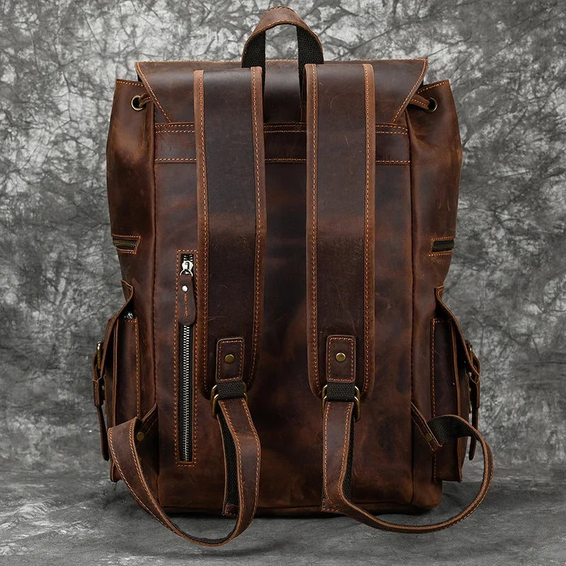 Multi-compartment leather rucksack