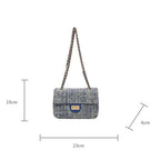 Compact flap denim handbag with chain straps