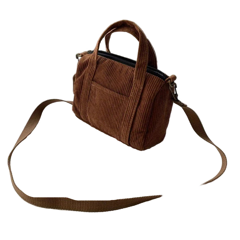 Corduroy purse with detachable shoulder strap