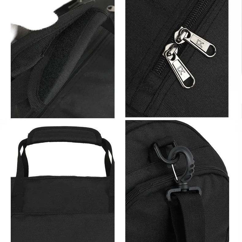 Unisex black sports duffel bag with shoe pocket