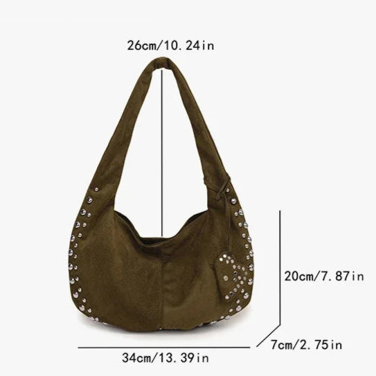 Chic suede shoulder bag with decorative strass