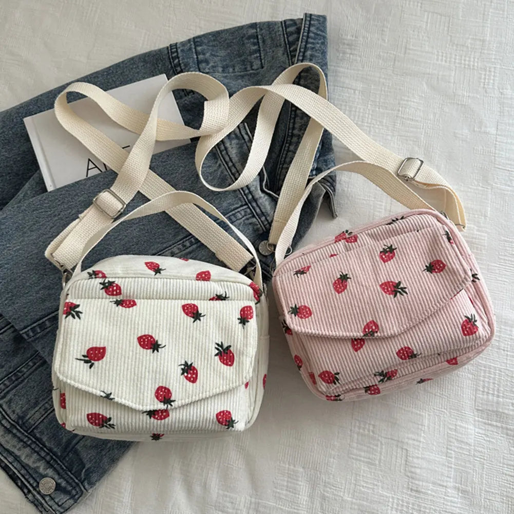 Stawberry corduroy handbag with top handle