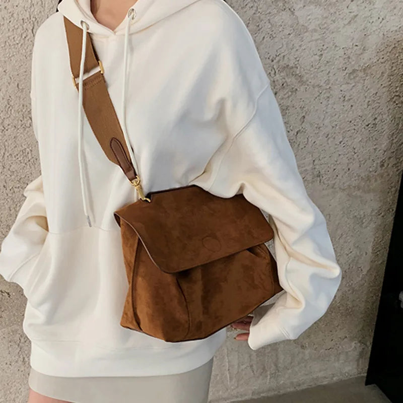 Suede tote bag with large shoulder strap