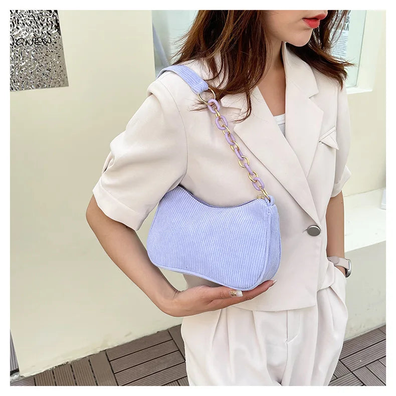 Corduroy handbag set with soft chain handle