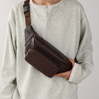 Large capacity leather bum bag for men