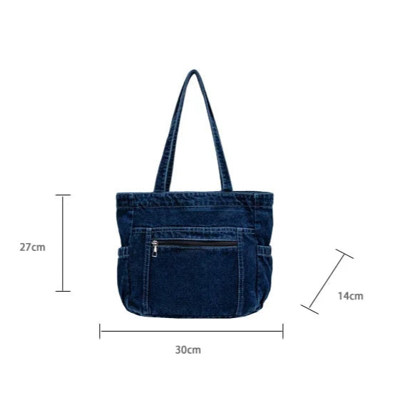 Denim tote bag with front pocket
