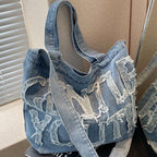 Foldable denim tote bag