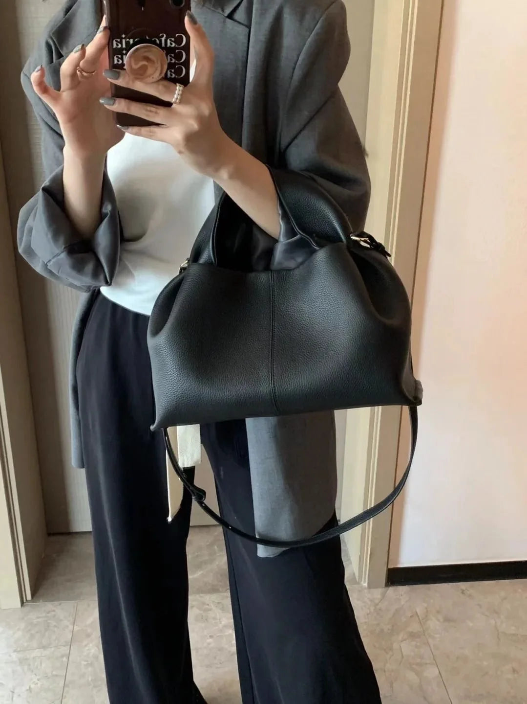 French-inspired leather handbag