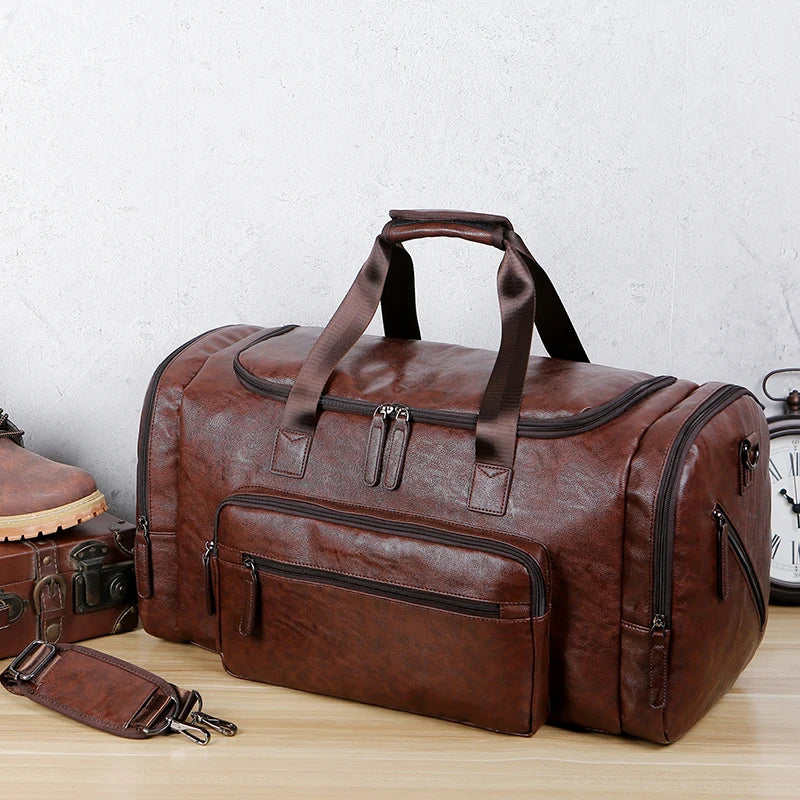 Vintage leather weekender duffle bag