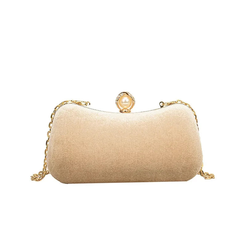 Corduroy clutch bag with  chain strap