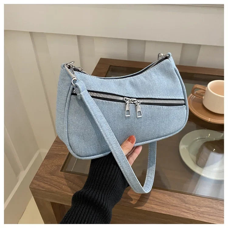 Denim evening clutch bag