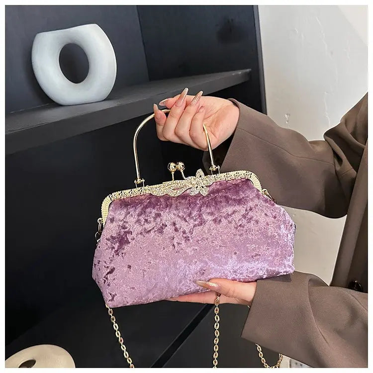 Corduroy evening clutch bag with wrist strap