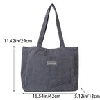 Large capacity corduroy shoulder tote bag