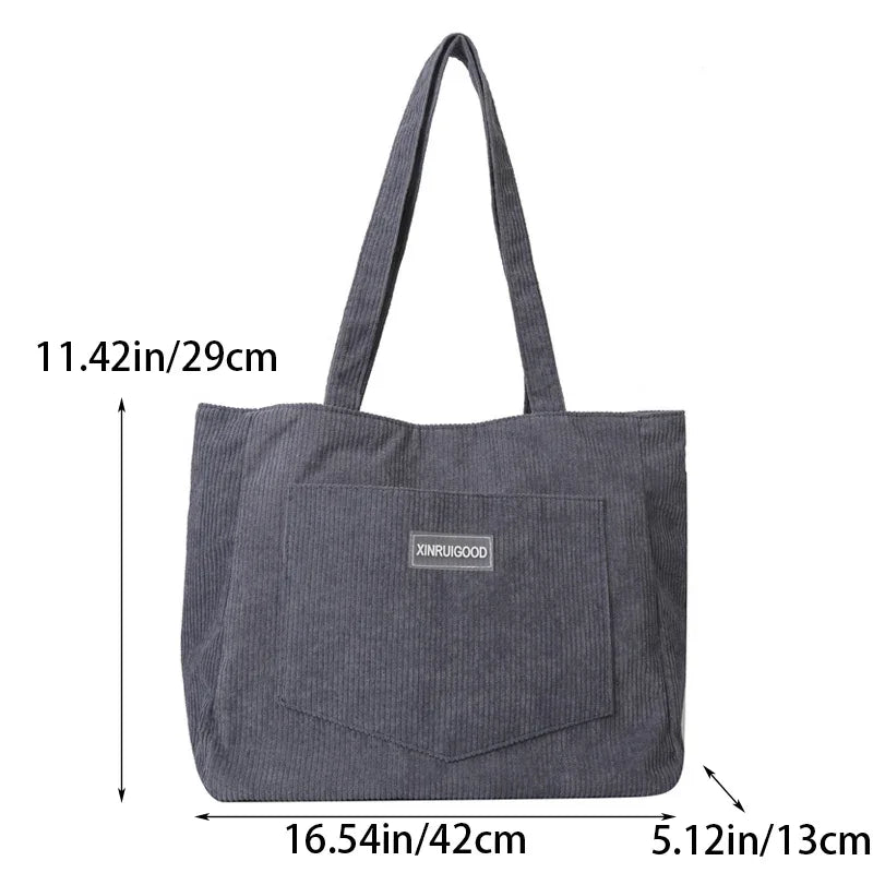 Large capacity corduroy shoulder tote bag