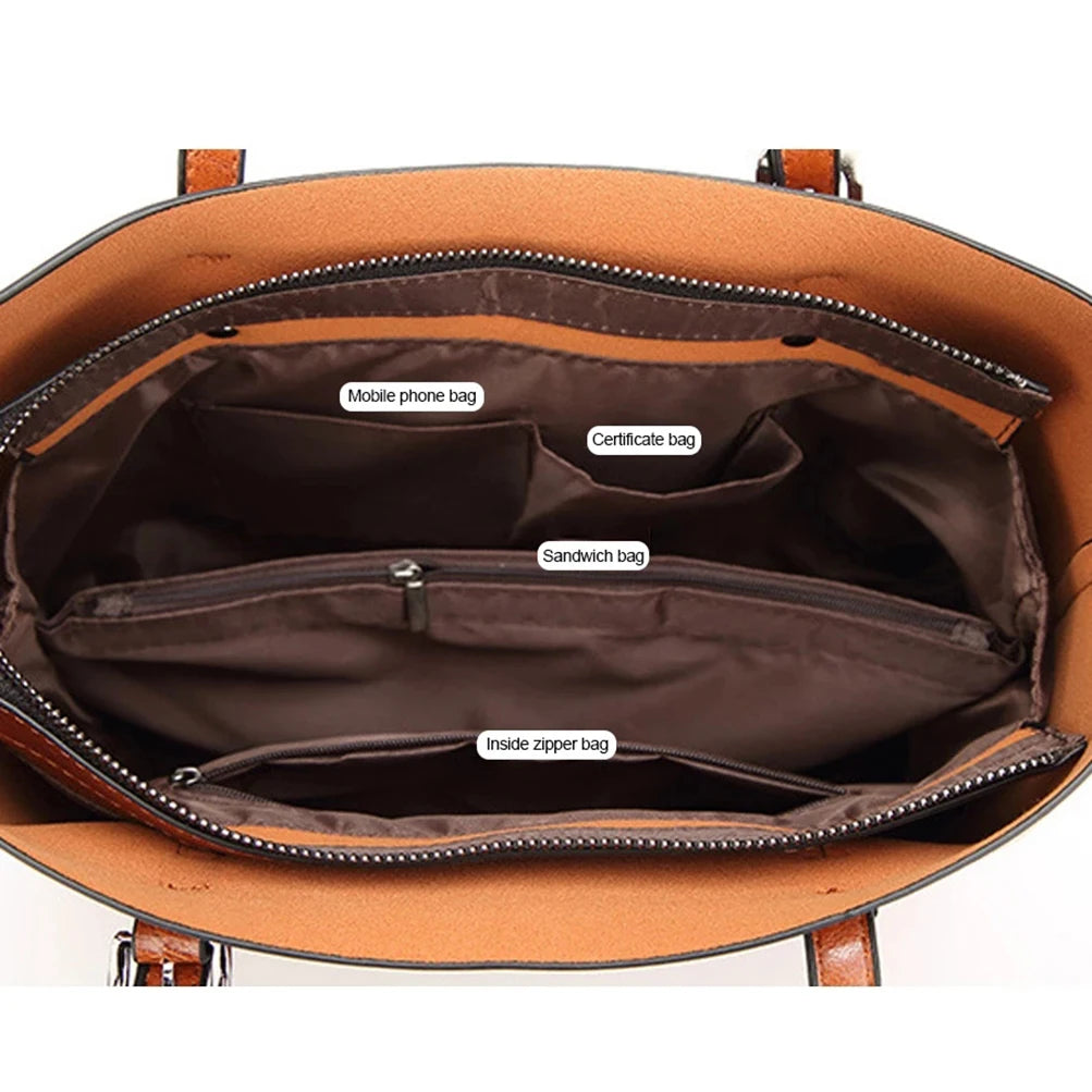 Large leather tote bag with zipper