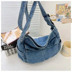 Denim top-handle handbag