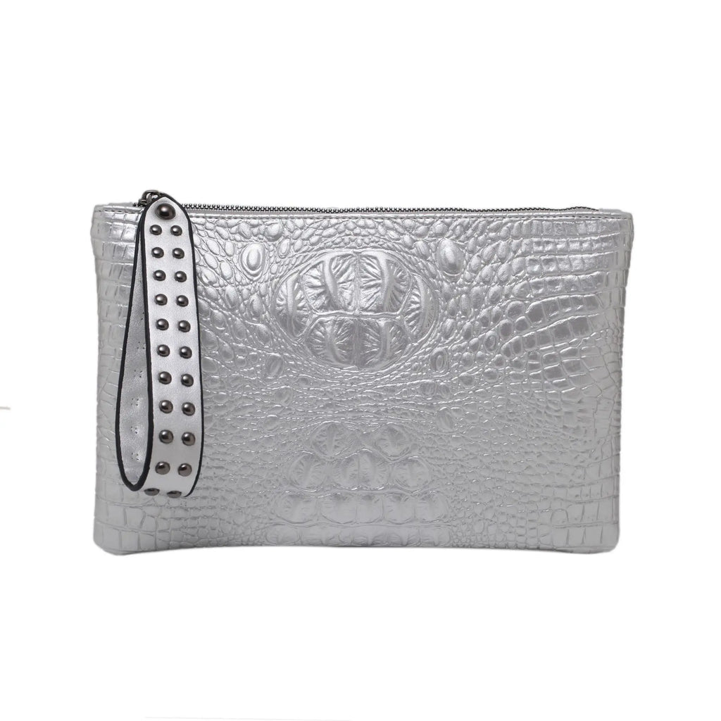 Crocodile texture leather clutch bag
