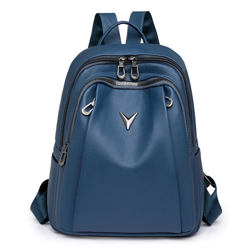 Smooth leather backpack with top handle
