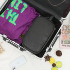 Fold-out leather travel toiletry bag
