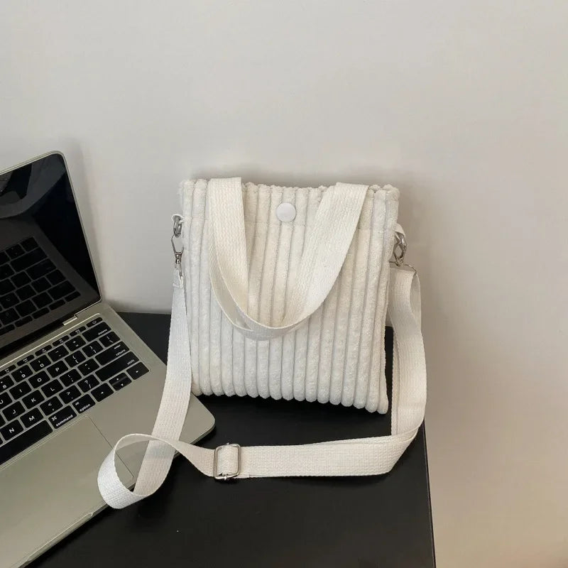 Corduroy handbag with front button detail