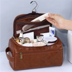 Durable leather toiletry bag