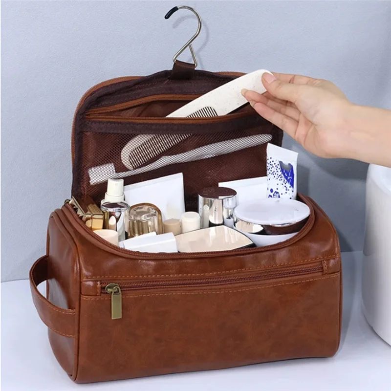 Durable leather toiletry bag