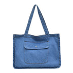 Denim tote bag with wide straps