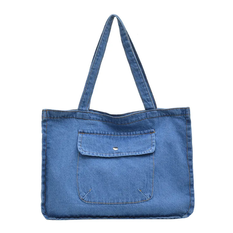 Denim tote bag with wide straps