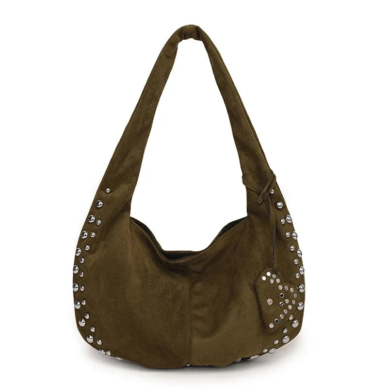Chic suede shoulder bag with decorative strass