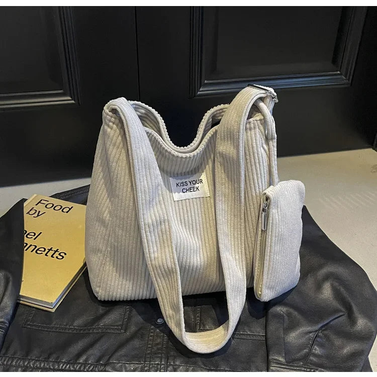 Women’s small corduroy tote bag with matching pouch