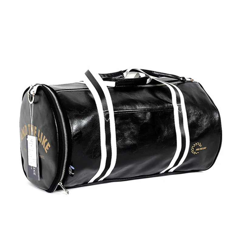 Two-tone leather overnight duffle bag