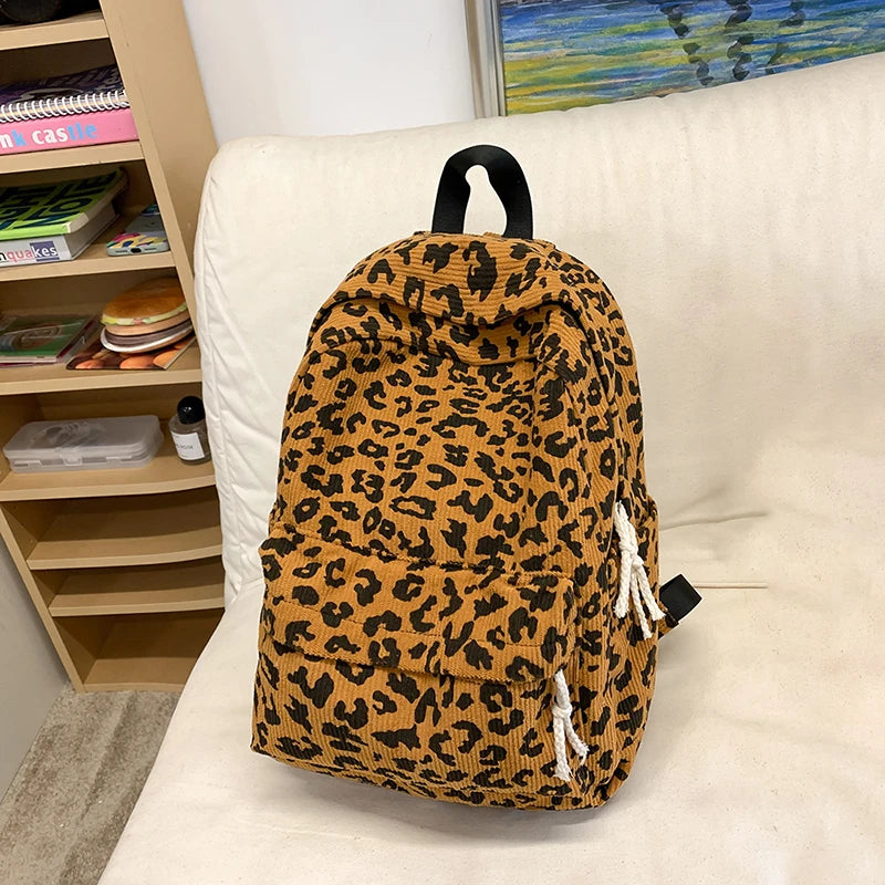 Leopard corduroy backpack