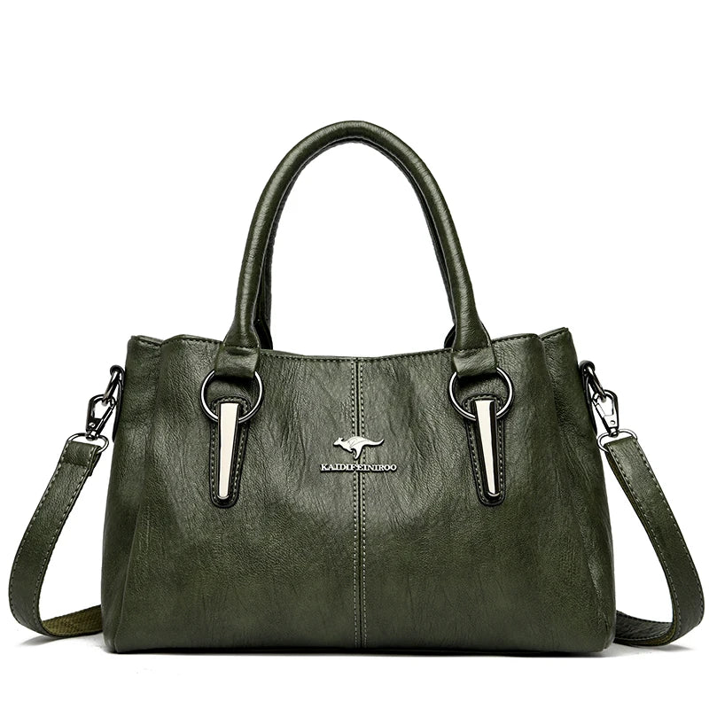 Leather handbag with detachable shoulder strap