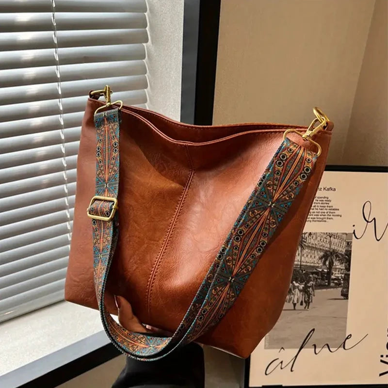 Boho leather tote bag