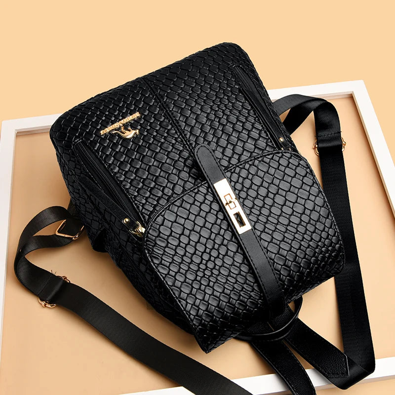 Everyday black leather backpack