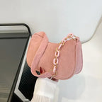 Corduroy handbag set with soft chain handle