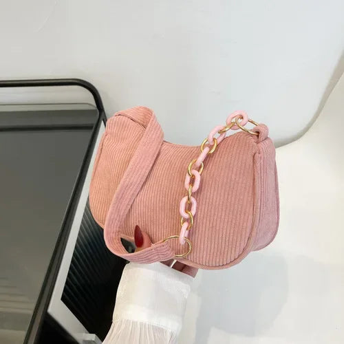 Corduroy handbag set with soft chain handle
