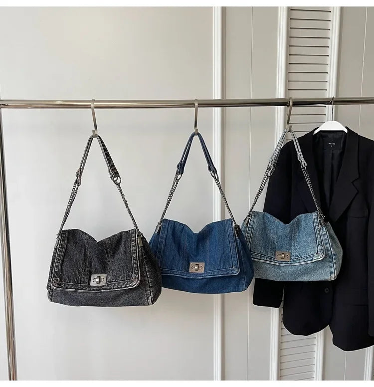 Large capacity denim handbag