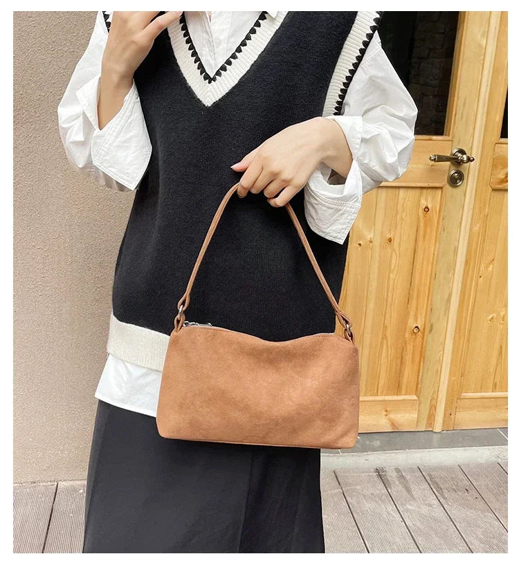 Structured suede shoulder bag